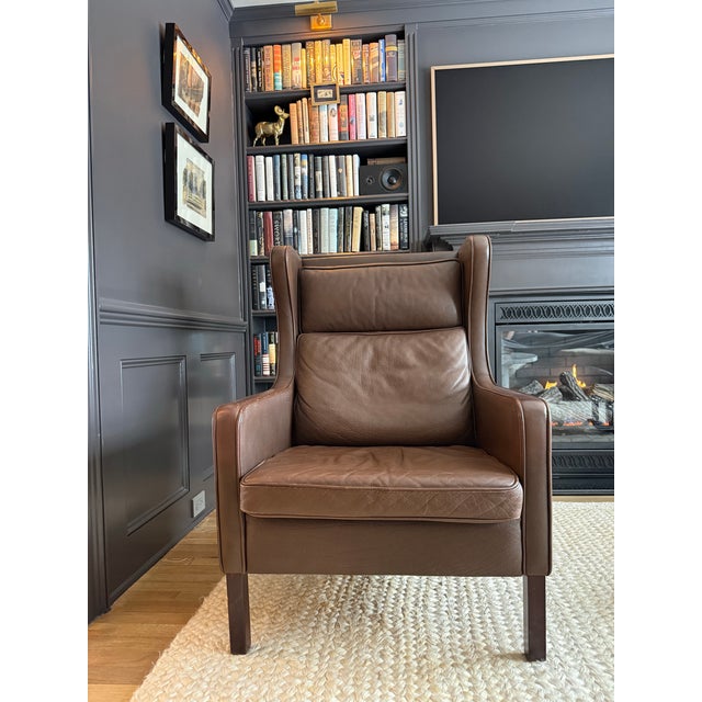 1960s Børge Mogensen Wingback Chair & Ottoman by Stouby | Danish Modern Leather For Sale In New York - Image 6 of 6