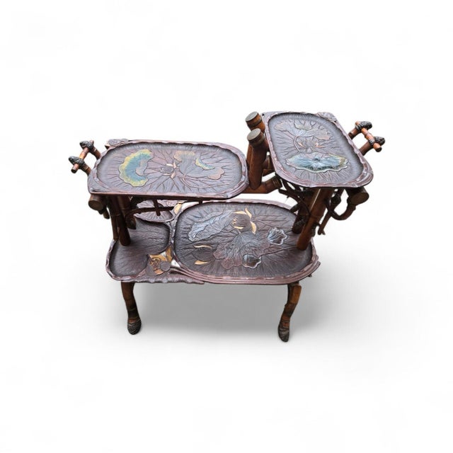 Rare Early Signed Perret Et Fils Et Vibert Japonisme Aesthrtic Movement BiomorphicTea Table circa 1878 sold as found in...