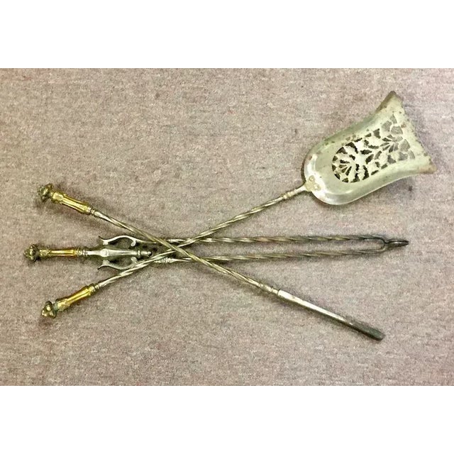 Antique 19th Century English Steel & Brass Mounted Fireplace Tools - Set of 3 For Sale In New York - Image 6 of 13
