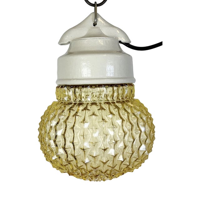 Vintage White Porcelain Pendant Light, 1970s For Sale