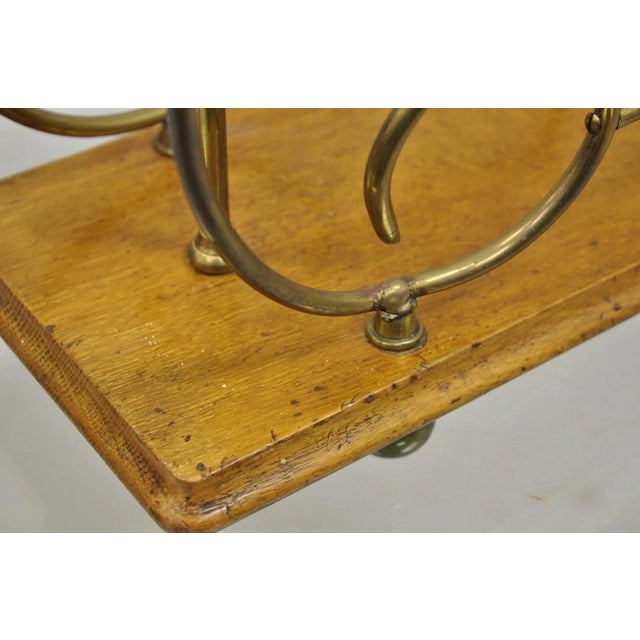 Wood Antique English Victorian Brass and Oak Wood Scrolling Magazine Rack For Sale - Image 7 of 11