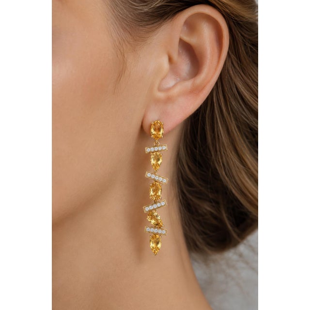 Modern Modern Geometric Citrine Drop Earrings, Silver, Gold, Pair For Sale - Image 3 of 8