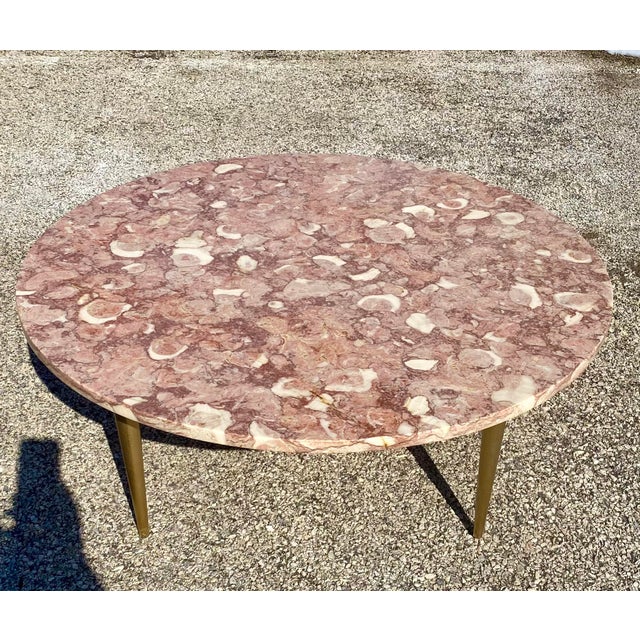 MidCentury Modern Italian Pink Marble Round Coffee Cocktail Table