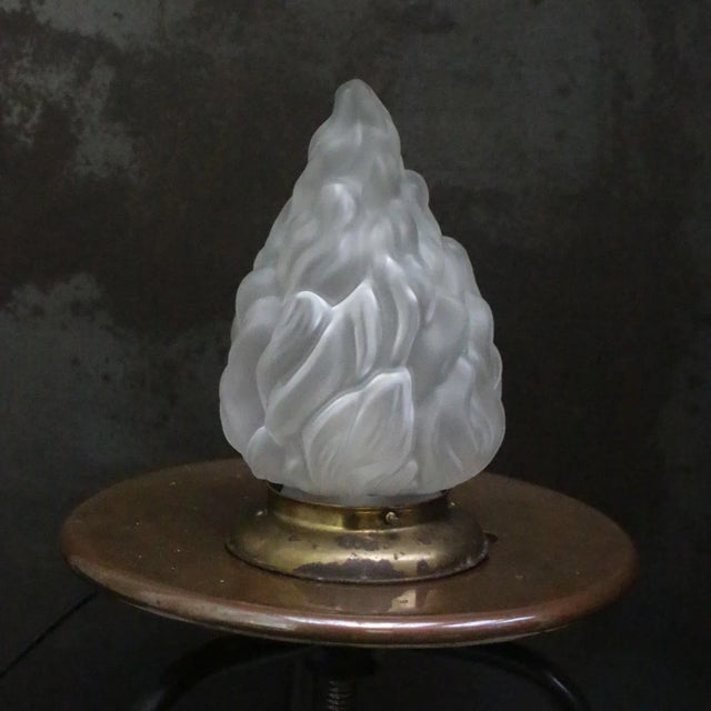 Art Deco Brass Frosted Glass Flush Mount Ceiling Lamp For Sale - Image 4 of 5