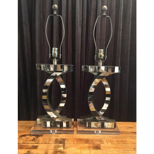 Plastic 1980s Faux Tessellated Horn Table Lamps - a Pair For Sale - Image 7 of 11