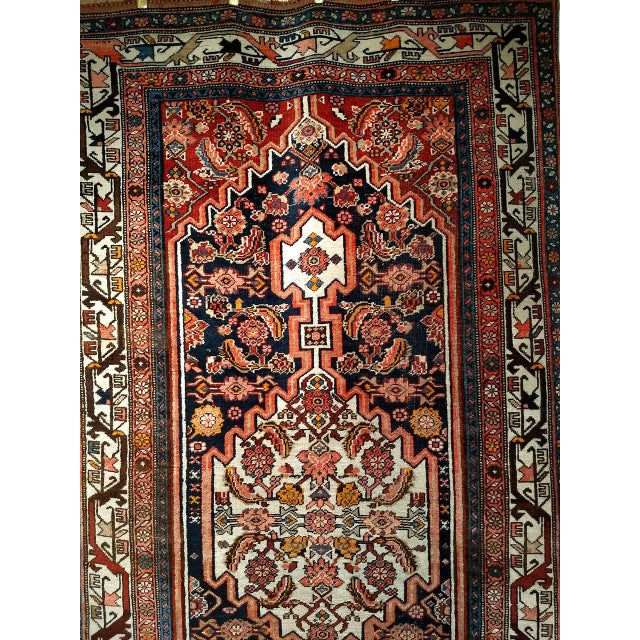 Navy Blue Vintage Persian Bidjar Wide Runner, Hand-Knotted Wool, Geometric Medallion Pattern, Navy & Ivory, 4x14 For Sale - Image 8 of 18