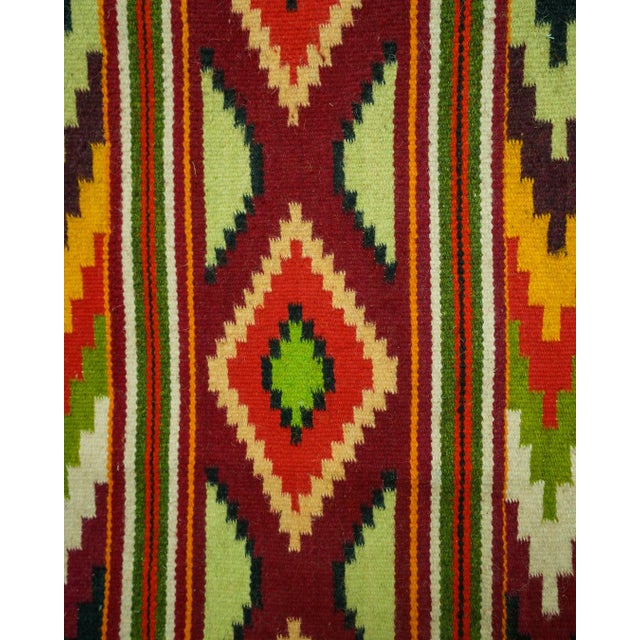 Large vintage handwoven wool rug in a Romanian kilim-style / Balkan geometric folk design (style reference). Flatwoven /...