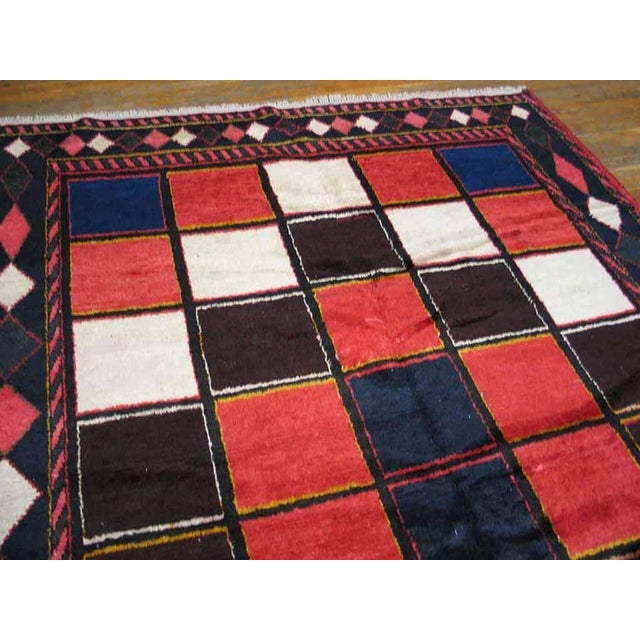 Early 20th Century 1930s Multicolor Checks Tribal Antique Persian Gabbeh Rug 7'8" X 10' Handknotted Wool Carpet For Sale - Image 5 of 5