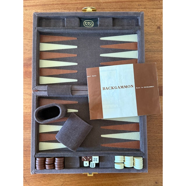 English Vintage Corduroy Backgammon Game in Case, Complete For Sale - Image 3 of 7