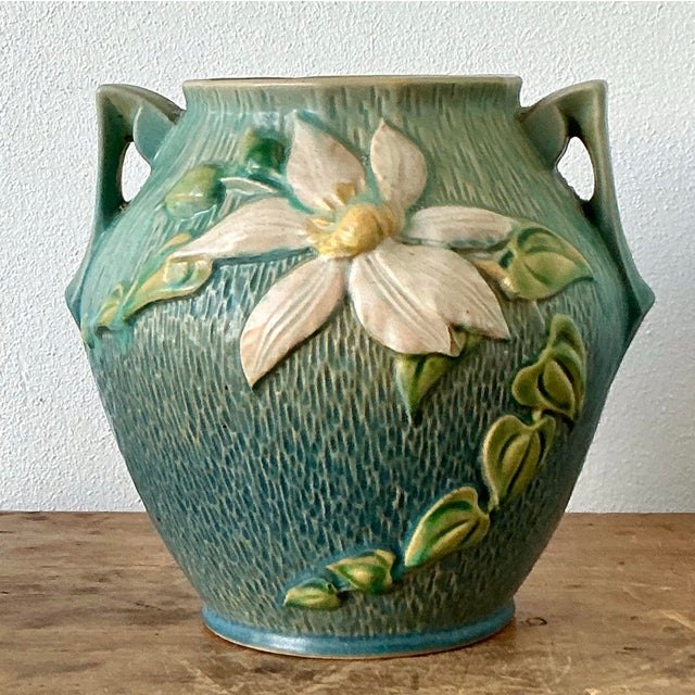 Vintage Boho Roseville Green Vase For Sale In West Palm - Image 6 of 11