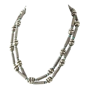 Stylized Sterling Silver and Chrysoprase Bead Long Necklace by Nancy & Rise