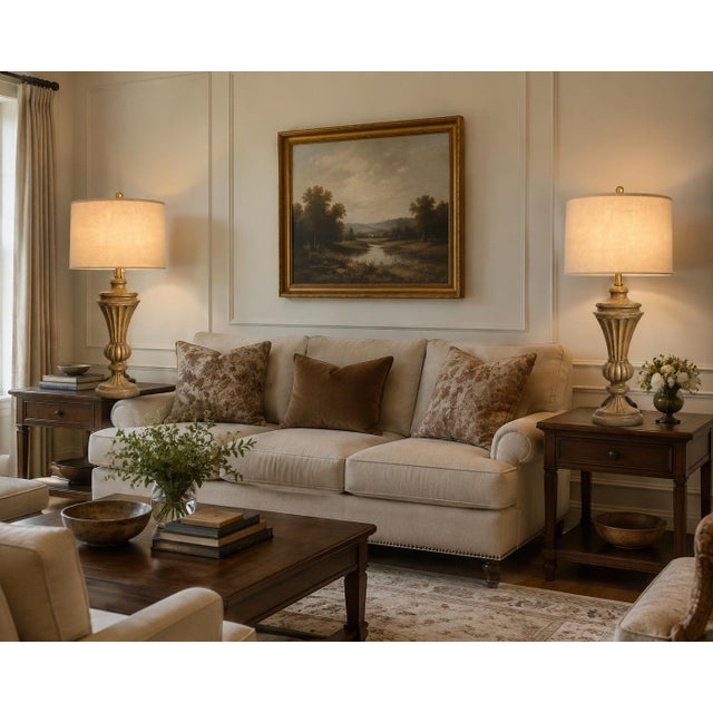 Late 20th Century Vintage Neoclassical Fluted Urn Table Lamps With Linen Drum Shades - a Pair For Sale - Image 5 of 5