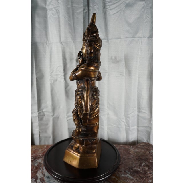 Large Vintage Bronze Krishna Playing Flute Sculpture | Intricately Detailed Indian Hindu Art Statue For Sale - Image 4 of 7