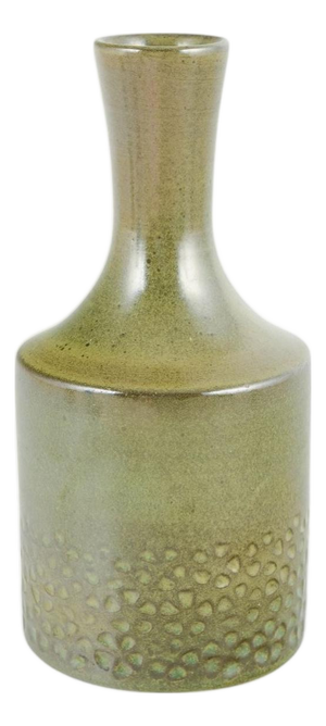 Green Glazed Ceramic Vase with Relief Decoration by Hyonsun Rhee for Upsala Ekeby, 1960s