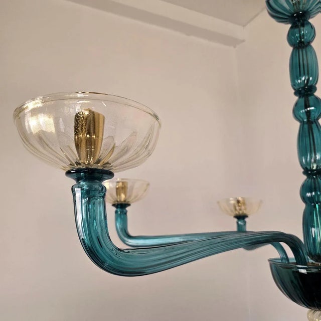 1980s Petrol Blue Murano Glass Chandelier For Sale In Dallas - Image 6 of 10