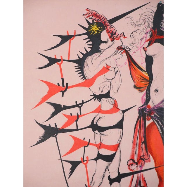 Salvador Dali, Costumes for Tristan Fou, Flower Women, Original Signed Lithograph For Sale - Image 8 of 11