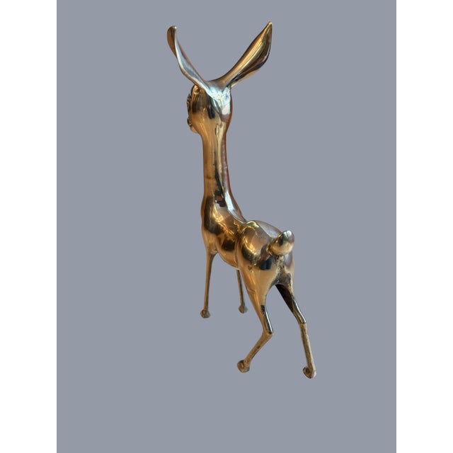 Mid-Century Modern Vintage Solid Brass Large Deer Boho Bambi Fawn Doe For Sale - Image 3 of 11