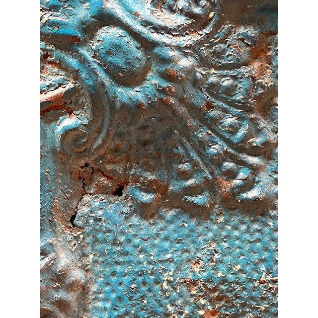 Turquoise Ceiling Medallion Tile Framed XLG Turquoise For Sale - Image 8 of 11