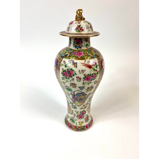 1980s Hand Painted Porcelain Famille Rose Covered Vase For Sale - Image 10 of 10