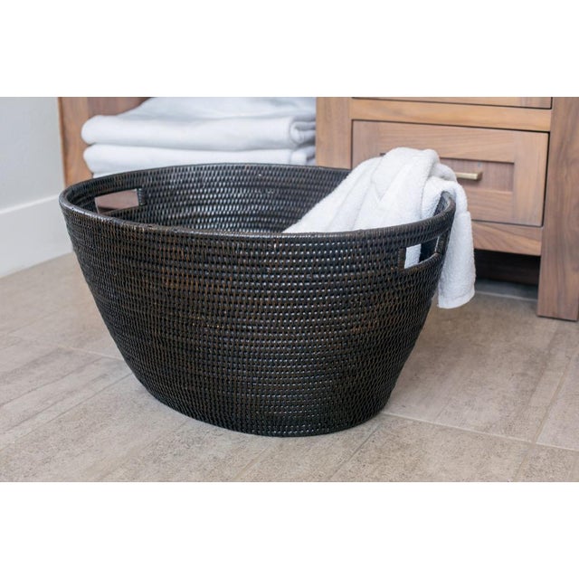 Artifacts Rattan Laundry Basket with Cutout Handles in Tudor Black For Sale - Image 4 of 11