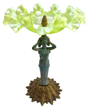 Art Nouveau Centrepiece Vase with Glass Bowl and Femine Decor, 1930s