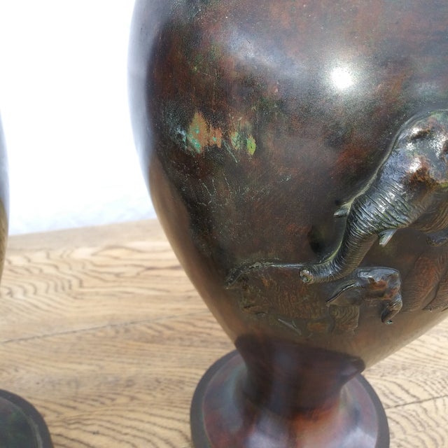 Metal Antique Bronze Figurative Elephant Table Lamps - a Pair For Sale - Image 7 of 13