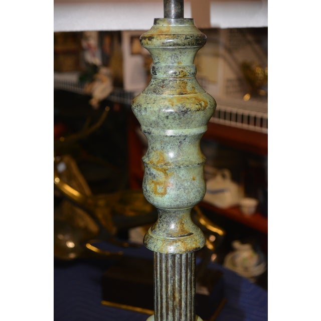 Interlude Home Vintage Interlude Home Pair Rustic Green Metal / Iron Tall Buffet Table Lamps W/ Pleated Shades For Sale - Image 4 of 18