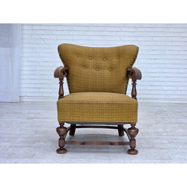 Danish Armchair in Green Furniture Wool and Oak Wood, 1960s For Sale - Image 4 of 18
