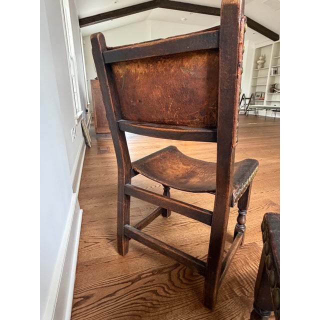 Early 20th Century Spanish Baroque Revival Oak and Leather Side Chairs, a Pair For Sale - Image 14 of 14