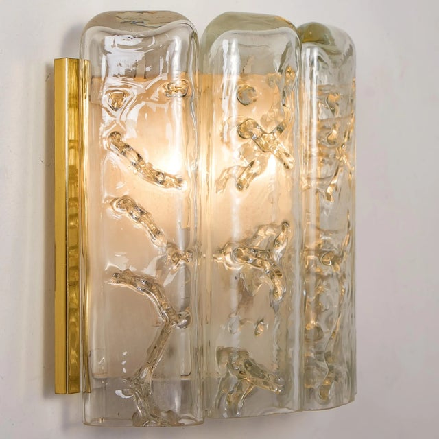 Structured Ice Glass and Brass Wall Sconces from Doria, 1970s, Set of 2 For Sale - Image 6 of 12