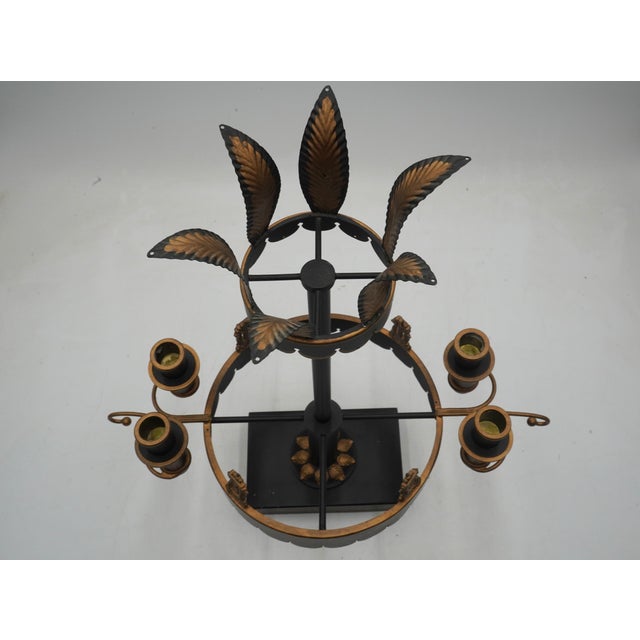 1980s Pair of Black & Gold Toleware Candelabras For Sale - Image 4 of 11