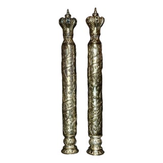 Mid 20th Century .925 STERLING SILVER BESAMIM MEZUZAH TORAH SCROLL CASE Judaica Hebrew Pair For Sale