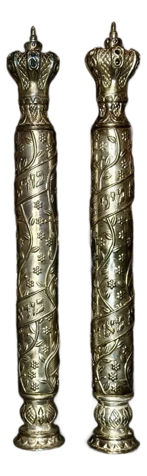 Mid 20th Century .925 STERLING SILVER BESAMIM MEZUZAH TORAH SCROLL CASE Judaica Hebrew Pair