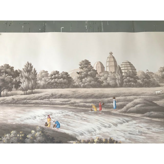 Indian Hand Painted Vintage Indian Rural River Scene Panoramic Mural Panels For Sale - Image 3 of 6