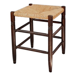 Wooden Stool with Rush Seat, 1960s For Sale