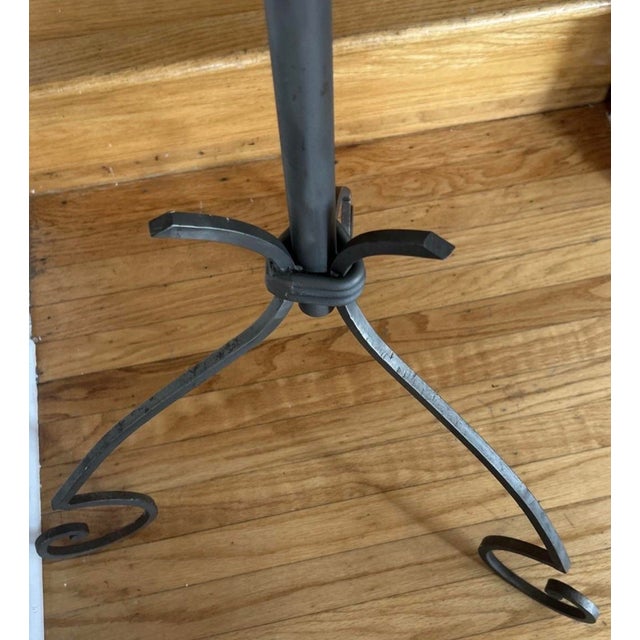 Wrought Iron Coat & Hat Rack Distinctive Spiral Globe Top Tripod Base Brutalist For Sale - Image 10 of 12