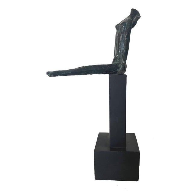 1970s 1970s Brutalist Seated Woman Bronze Sculpture Green Patina 15.25" For Sale - Image 5 of 6