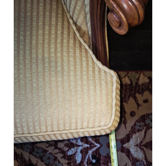 Traditional Antique Upholstered Wingback Armchair With Carved Wood Arms For Sale - Image 3 of 15