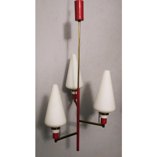 Metal Small Italian Brass and Opaline Glass Chandelier, 1950 For Sale - Image 7 of 7