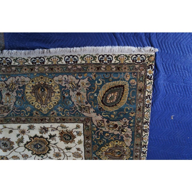Late 20th Century Traditional Hand Knotted Cream Blue Floral All Over Wool Area Rug 9' X 12' For Sale - Image 5 of 14