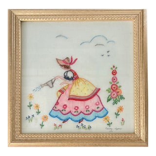 Boho Chic Embroidered Southern Belle Framed Hanging For Sale