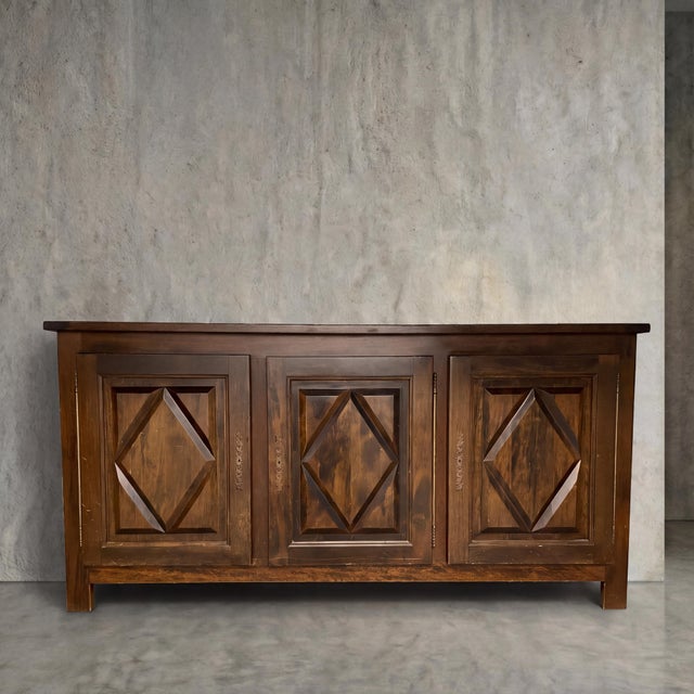 1970s Vintage French Brutalist Diamond-Point Sideboard, 1970s For Sale - Image 5 of 7