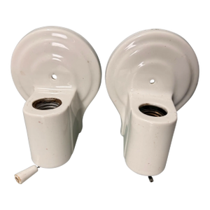 Vintage Art Deco White Porcelain Bathroom Wall Hanging Sconce Lamp Lights - a Pair
