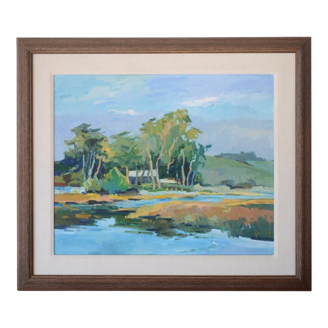 Vintage Pam Glover Plein Air Impressionist Landscape Oil Painting For Sale