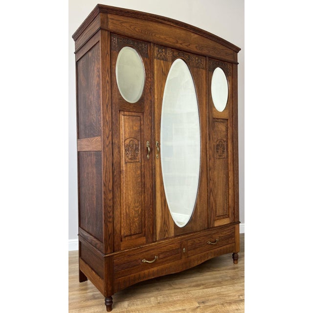 French Wardrobe in Oak with Mirror For Sale - Image 4 of 13