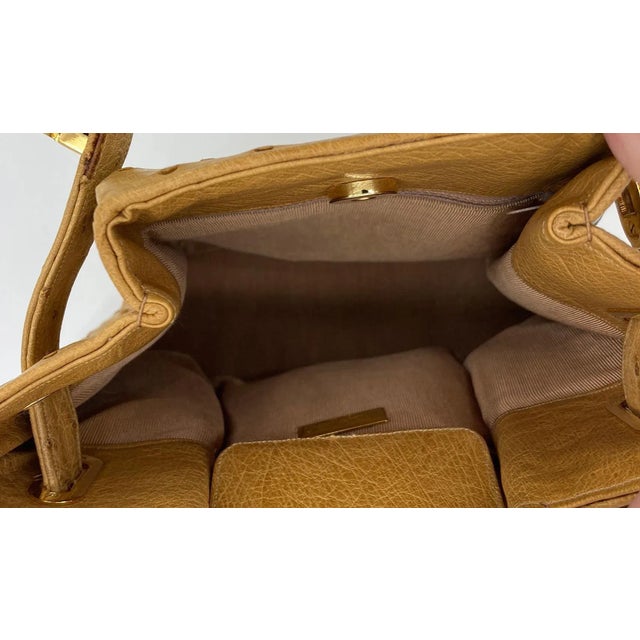 Contemporary Vintage Judith Leiber Tan Ostrich Kelly Lock Handbag For Sale - Image 3 of 12