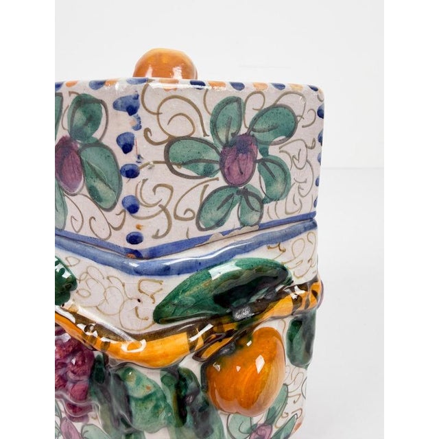 Handcrafted Italian Majolica Ceramic Jar with Fruit Relief Decoration, 30s, 1930s For Sale - Image 16 of 18
