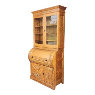 Antique Oak Secretary Display Cabinet For Sale