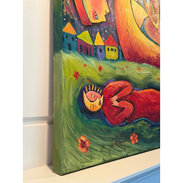 Textile 2000s Debbie Tomassi ‘Moon Over Paris’ Original Oil Painting on Stretched Canvas - Signed For Sale - Image 7 of 12