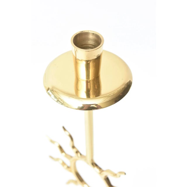 1970s Vintage Fornasetti Style Sun Motif Polished Brass Tall Candlesticks, 1970's For Sale - Image 5 of 11